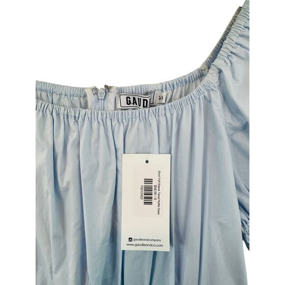 Gaudi Light Baby Blue Tiered Short Puff Sleeve Scoop Neck Mini Dress Size Small - Picture 3 of 7